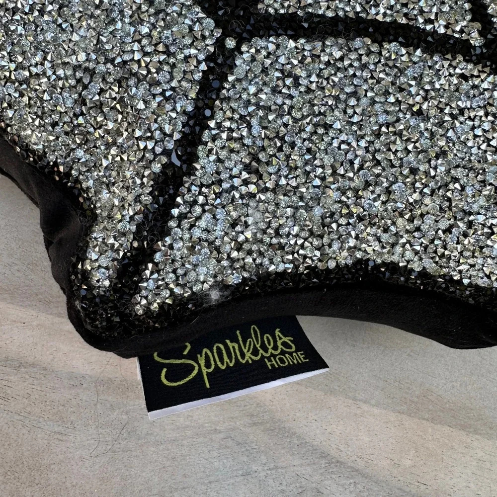 Sparkles Home Spider Web Rhinestone Pillow Black Silver 16in Gothic Decor NEW